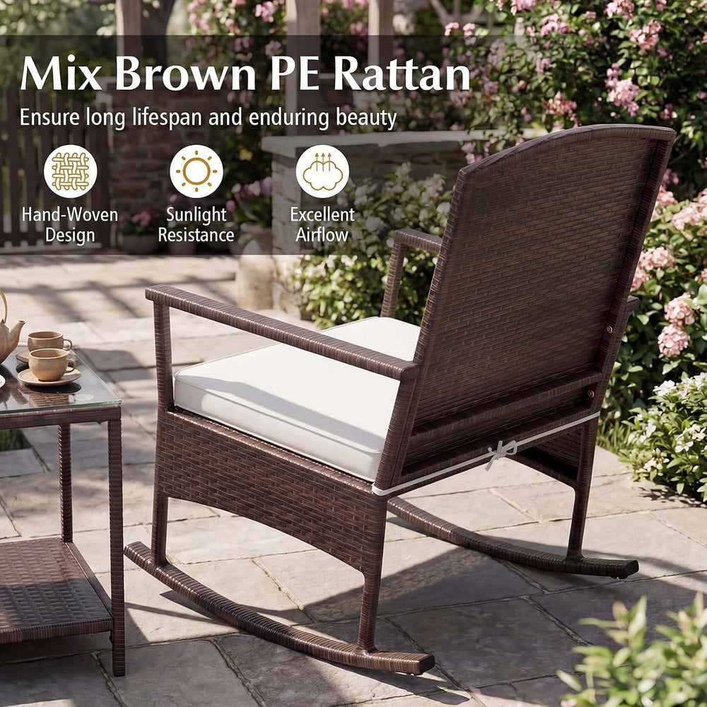 Tangkula 3 Pieces Rocking Wicker Bistro Set, Outdoor Front Porch Rocker Chair...