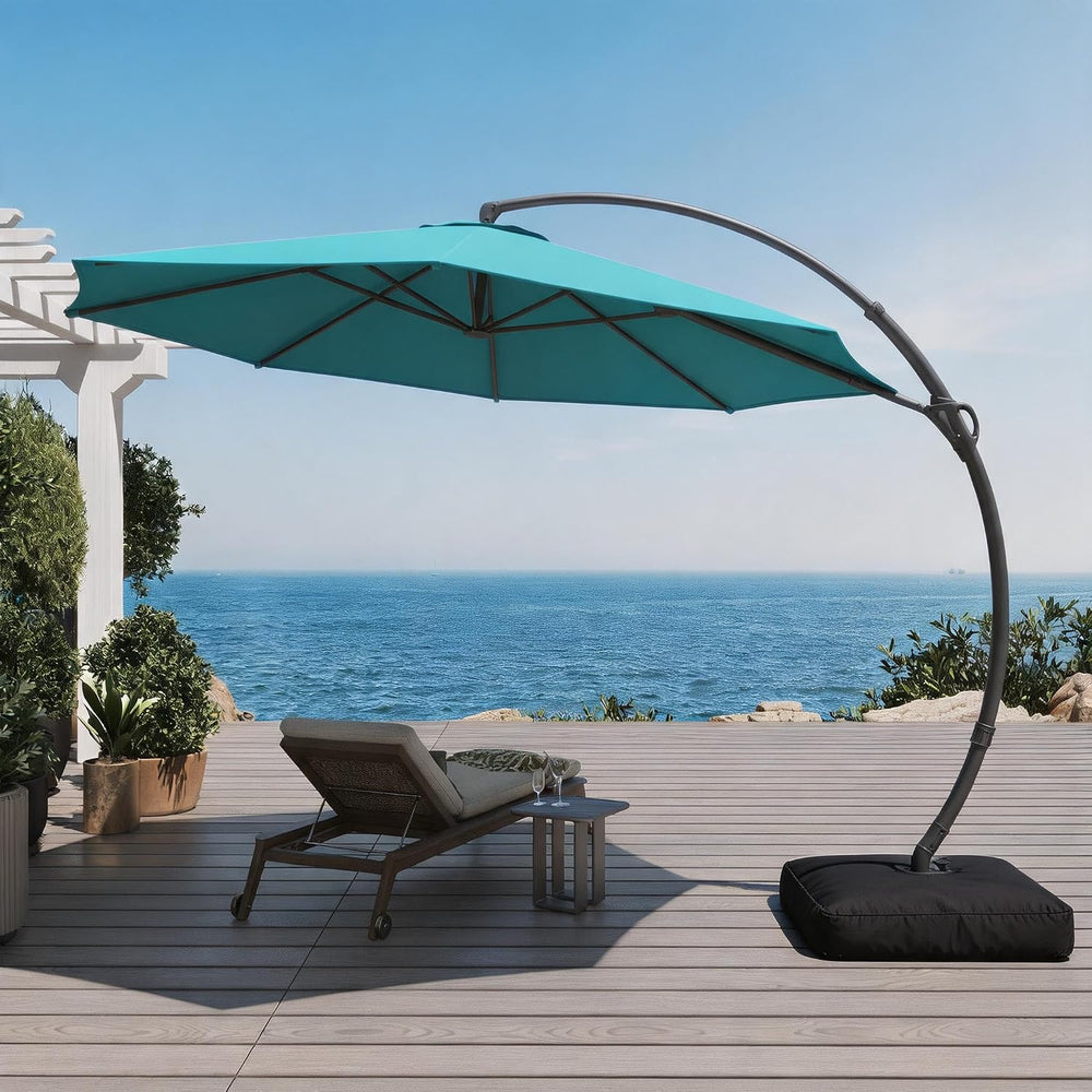Outdoor Patio Umbrella with Base, 11 FT Deluxe Curvy Cantilever Umbrella Heav...