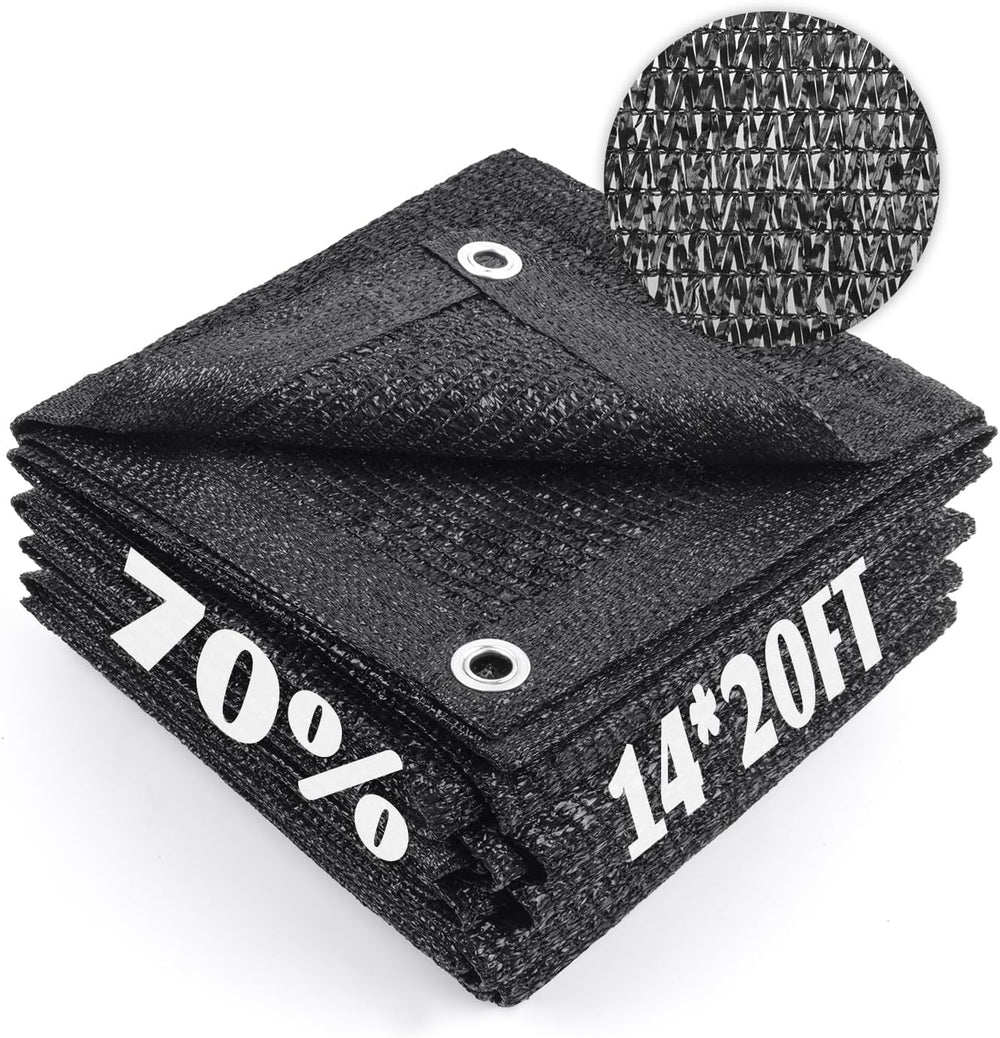 Cool Area Sun Shade Cloth with Grommets for Garden, 70% 14x20ft, Black