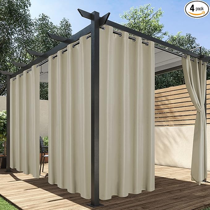 HolidayIdeas Outdoor Curtains for Patio Waterproof, 4 Panels - 54 x 108 Inch ...
