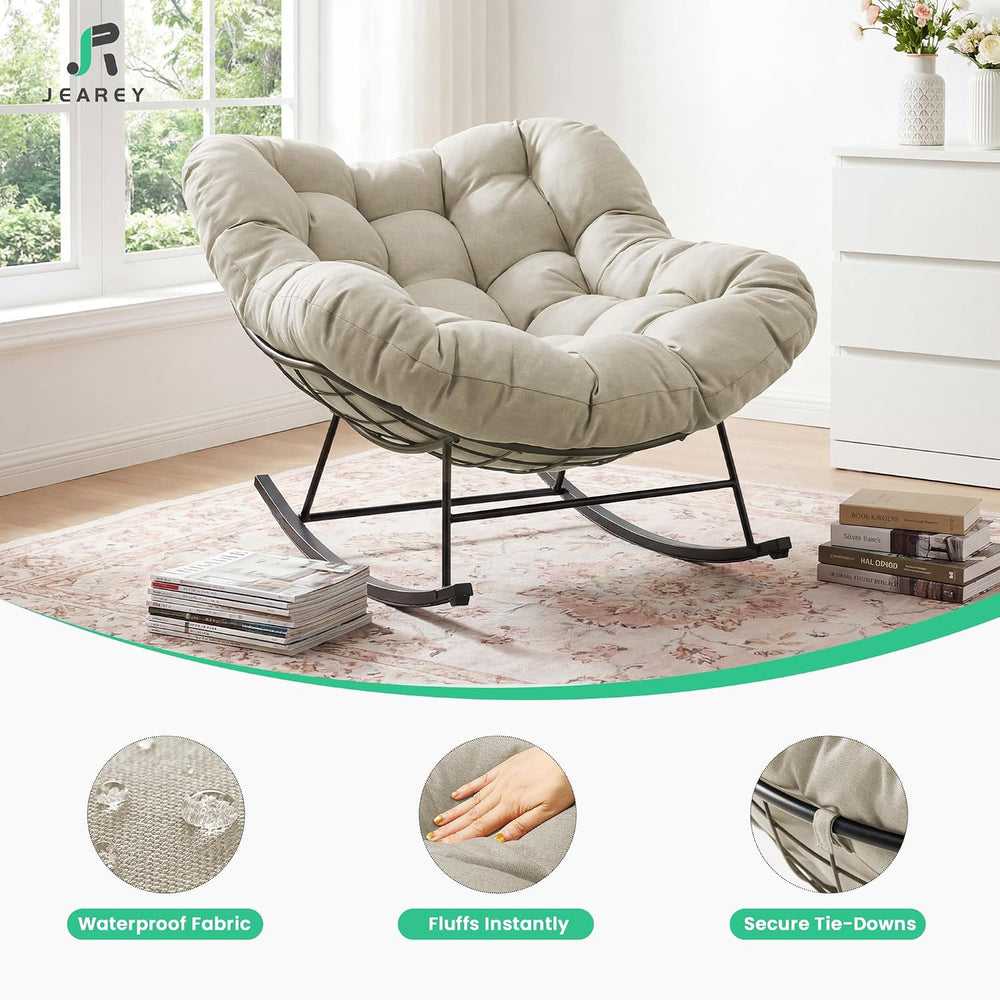 JEAREY Papasan Rocking Chairs Set of 2, Oversized Egg Chairs, Beige