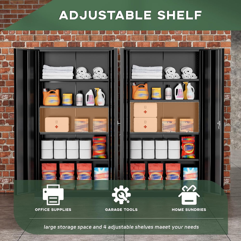Greenvelly 72" H Metal Storage Cabinet, 36" W x 18" D Black Lo...