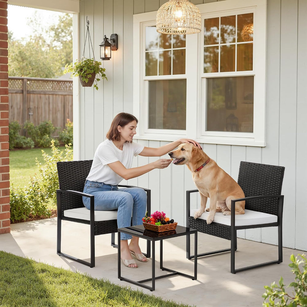 Greesum 3 Piece Wicker Conversation Bistro Sets Outdoor Patio Set(White)