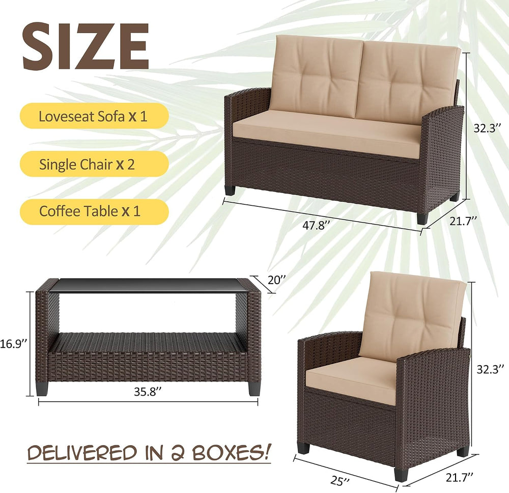 Shintenchi 4 Piece Patio Furniture Set, Outdoor Rattan Conversation Set with ...