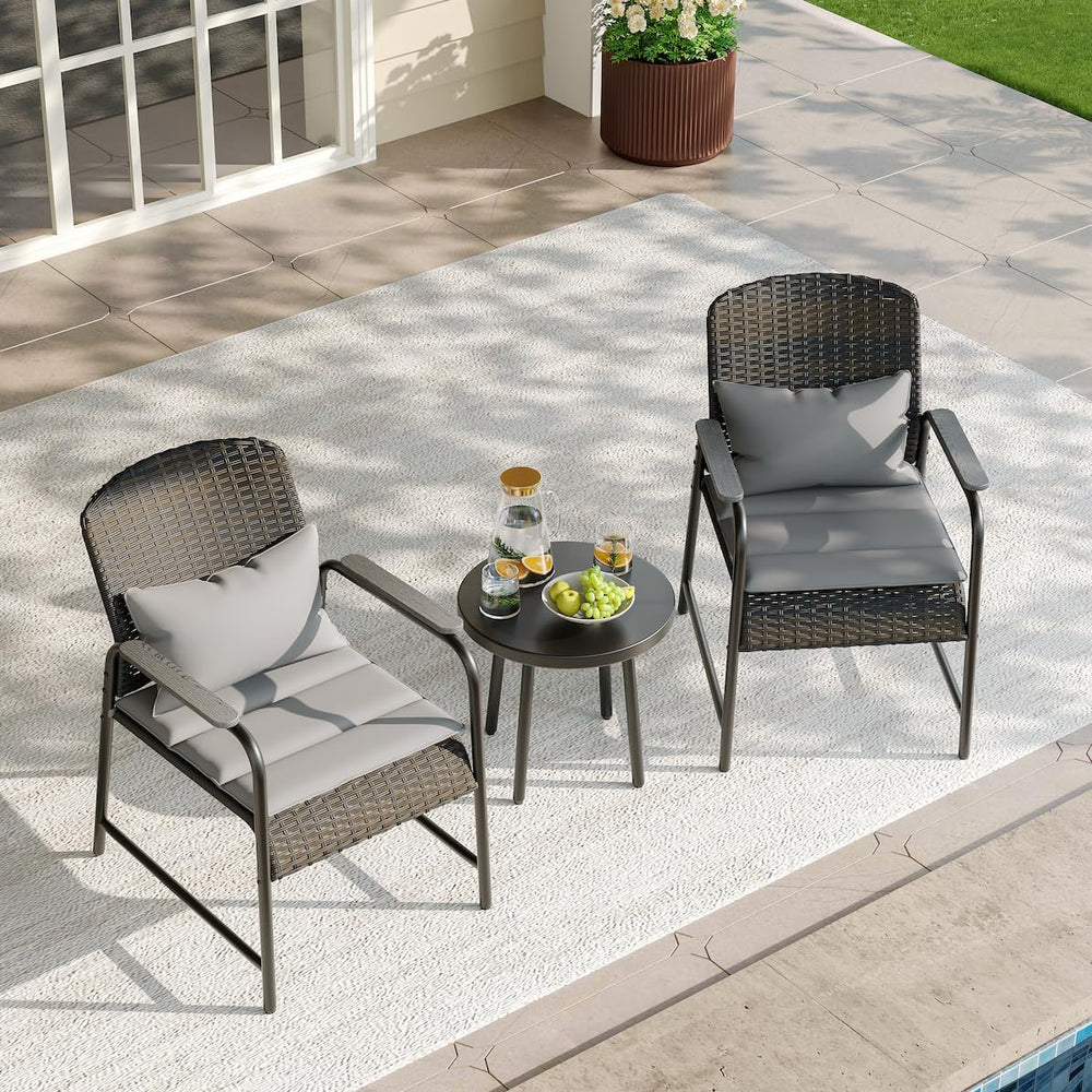 3 Pieces Outdoor Patio Furniture Set,All-Weather Wicker Rattan Bistro Set wit...