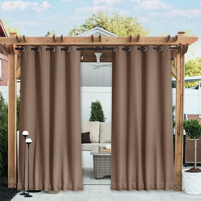 NICETOWN 2 Panels Weighted Blackout Curtains Patio Waterproof Outdoor Curtain...