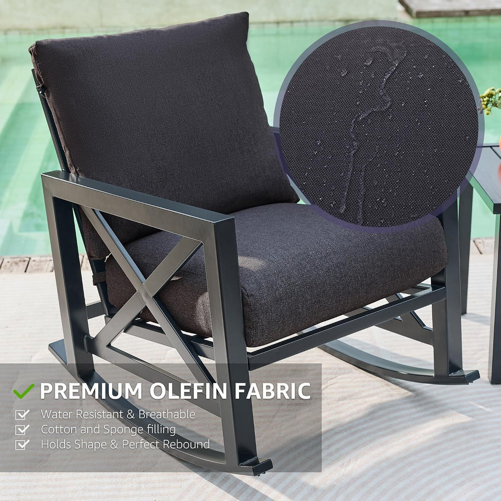 NATURAL EXPRESSIONS 3 Piece Patio Rocking Bistro Set, 6.5'' Thick Cus...