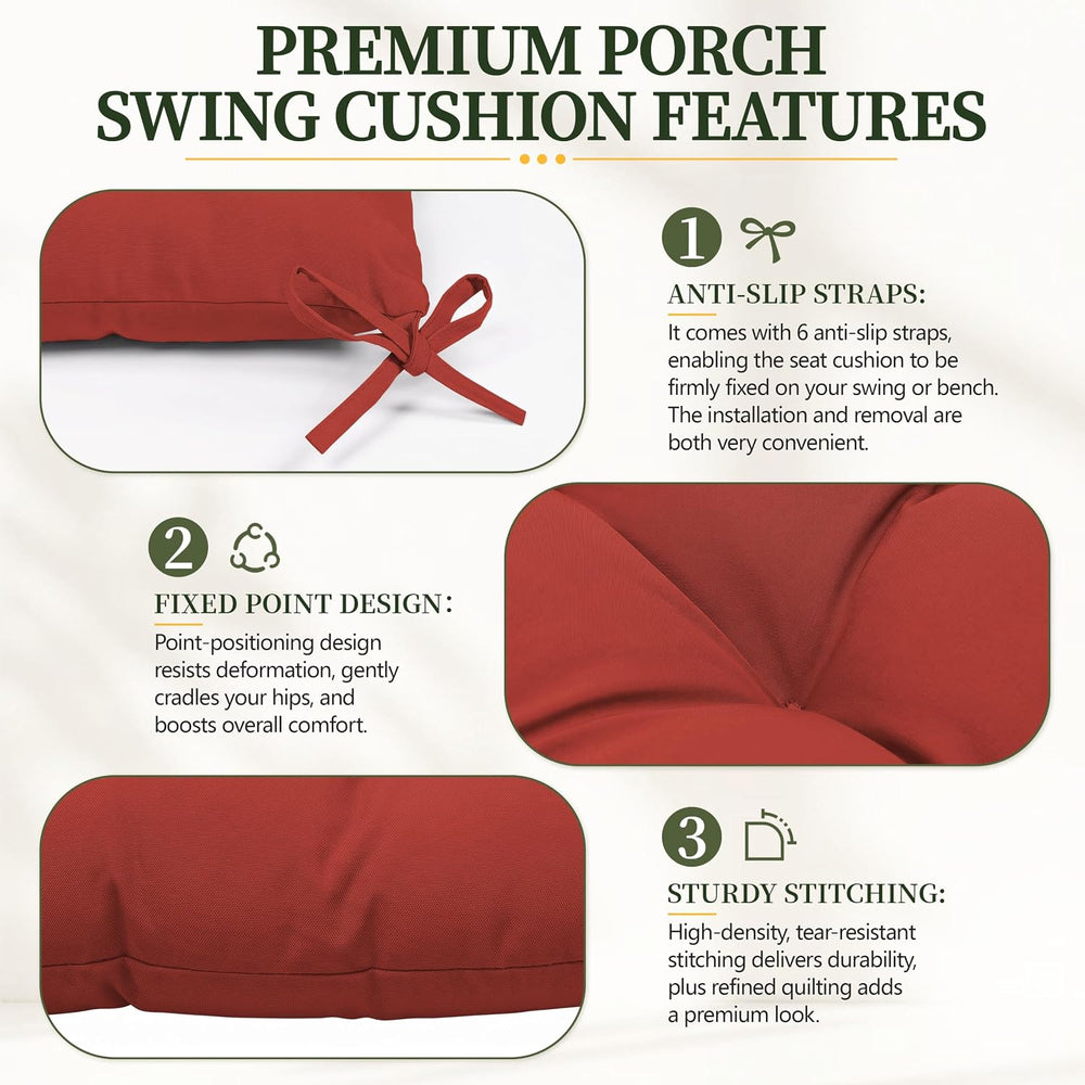 Porch Swing Cushion with Backrest, Waterproof, 60x40x5 in, Terra Red