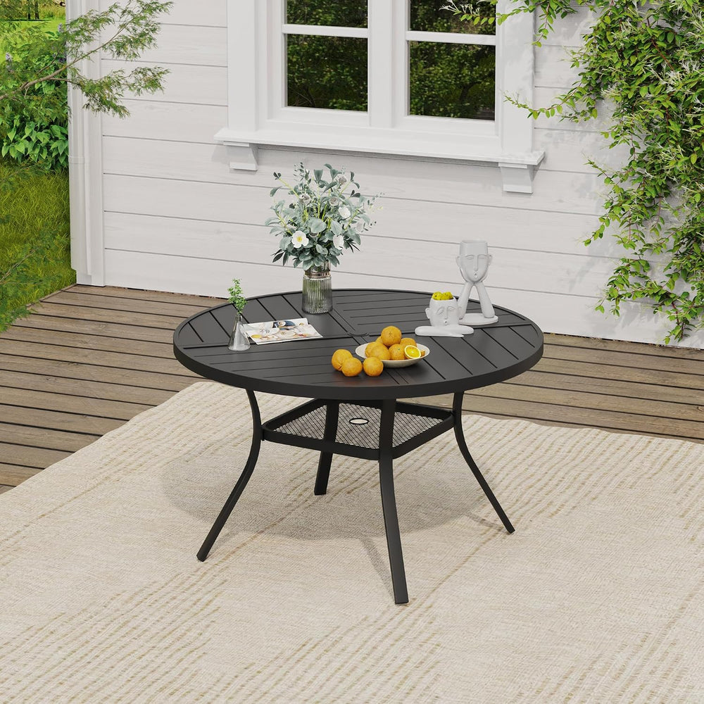 VICLLAX Round Outdoor Patio Dining Set for 4, Metal Slatted Patio Table with ...