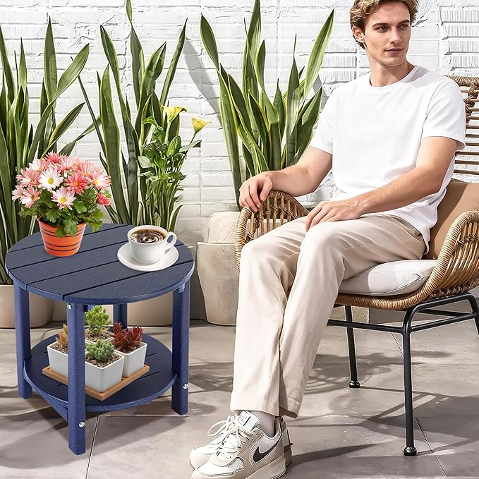 LZRS Round Adirondack Side Table Double End Table, Outdoor Side Tables for Pa...
