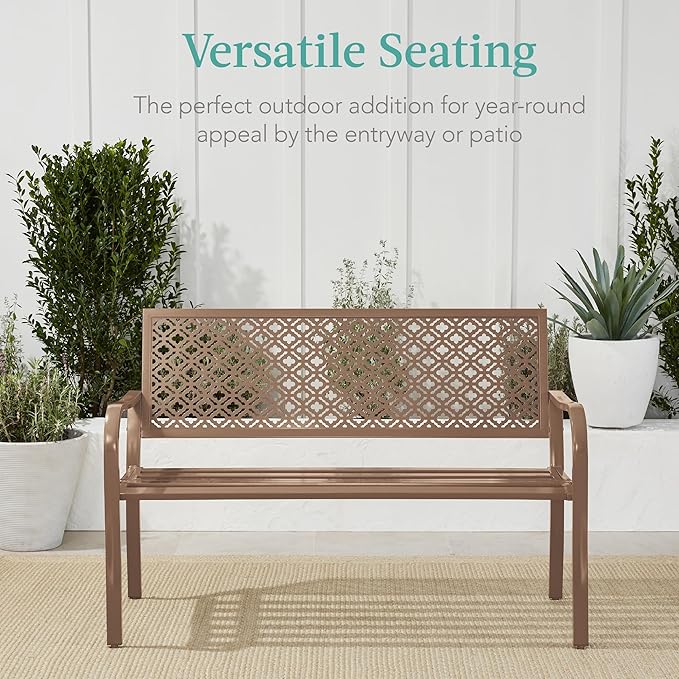 Best Choice Products Outdoor Bench 2-Person Metal Steel Benches Furniture for...