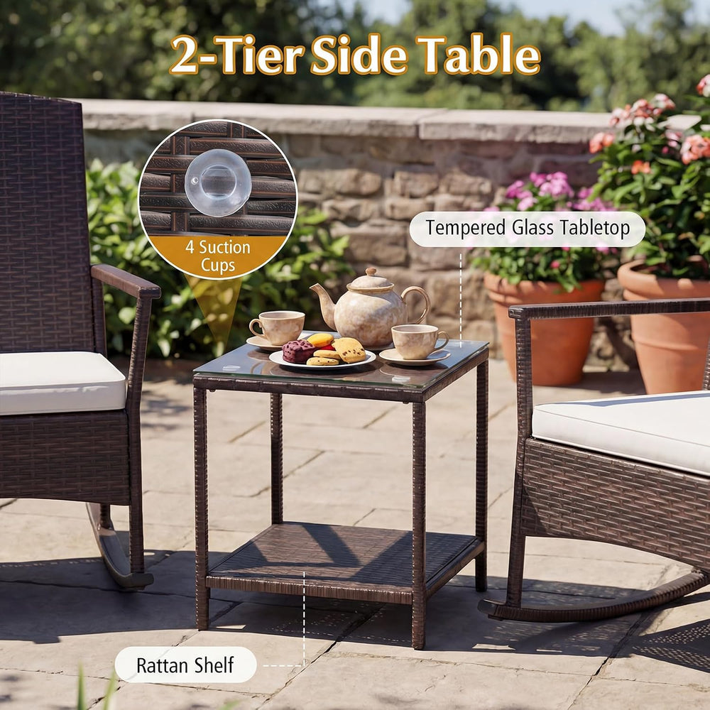 Tangkula 3 Pieces Rocking Wicker Bistro Set, Outdoor Front Porch Rocker Chair...