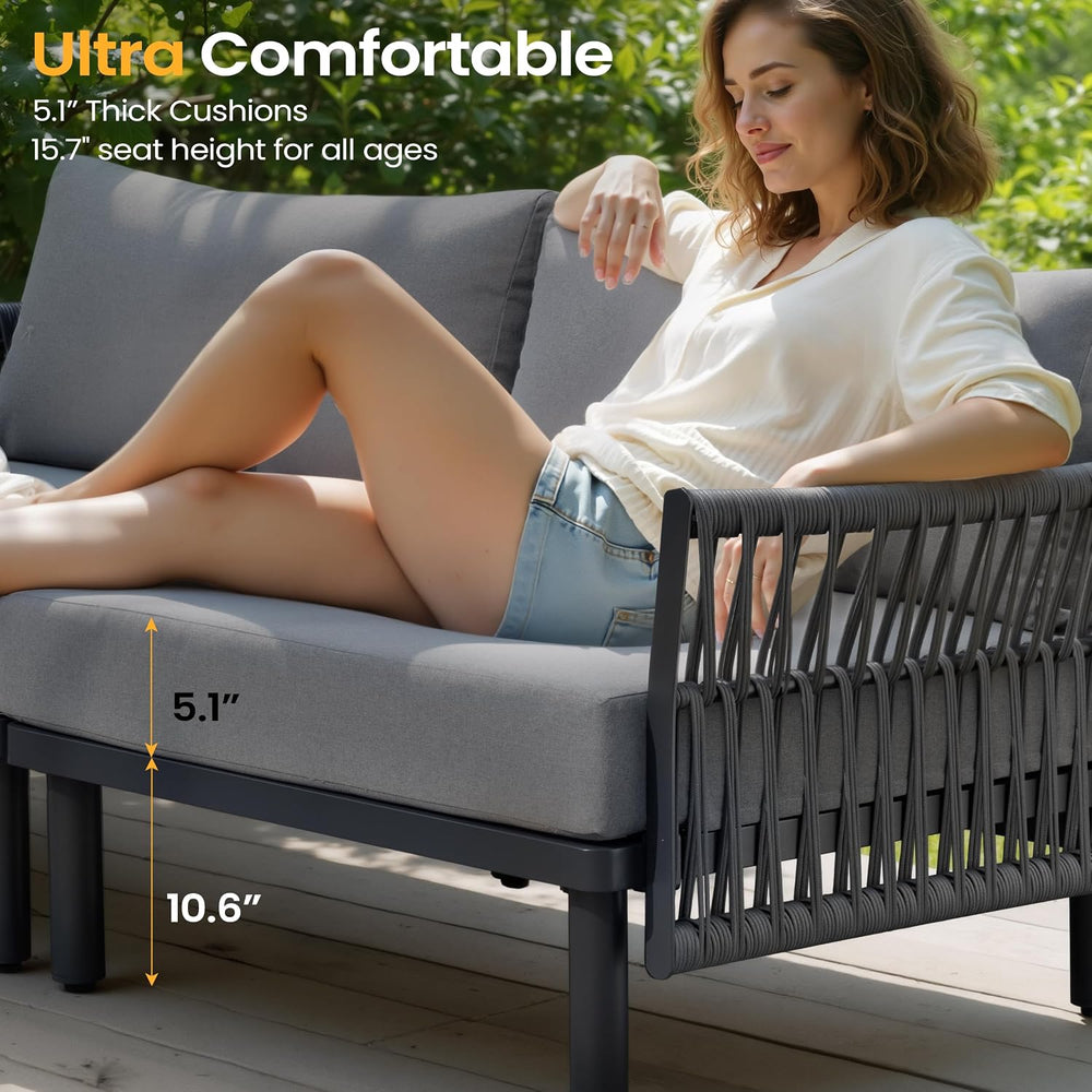 7 Piece Aluminum Outdoor Sectional Sofa, 31" Deep Seating with Coffee Table