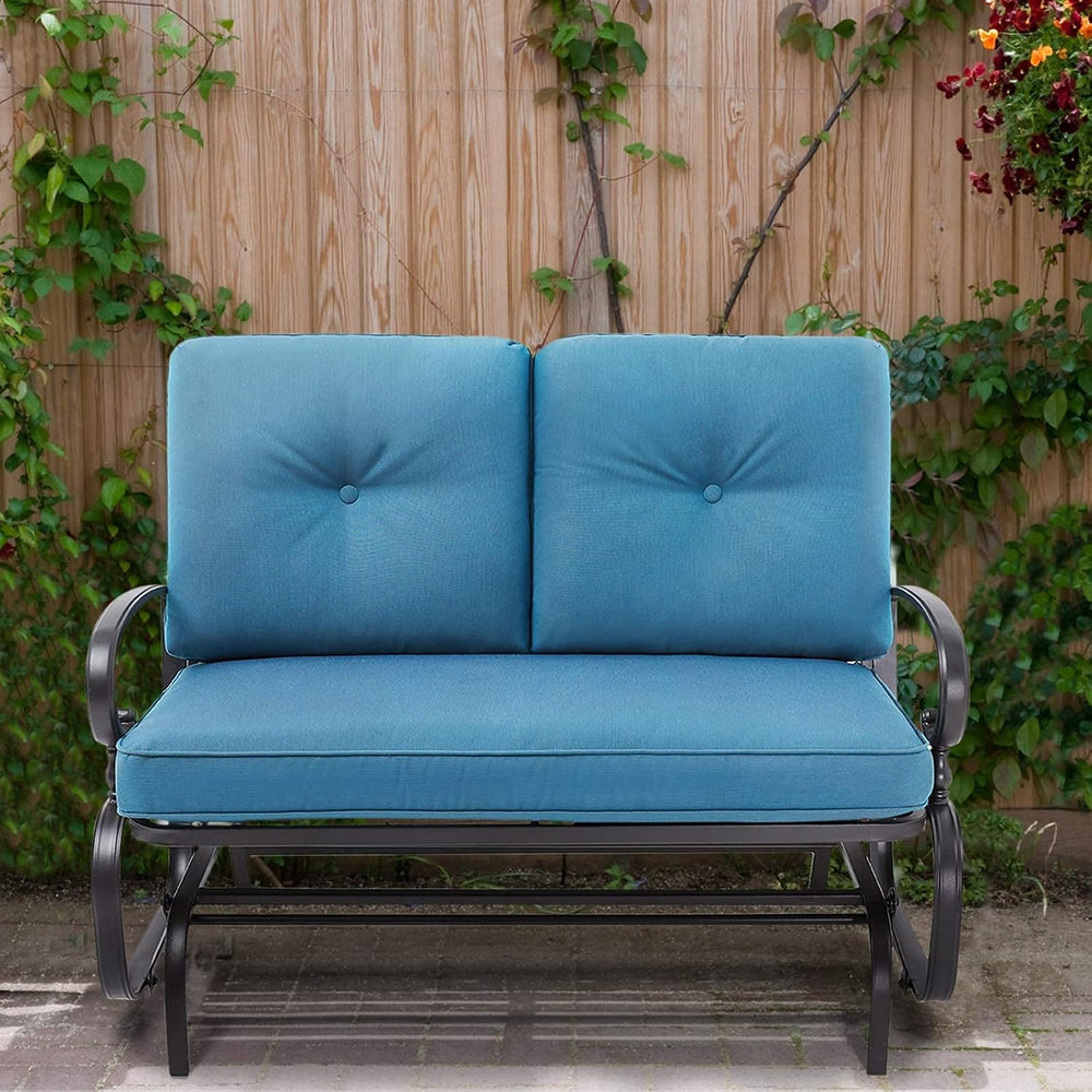 Patio Bench, Porch Glider Outdoor Swing Glider Rocking Loveseat, Steel Frame ...