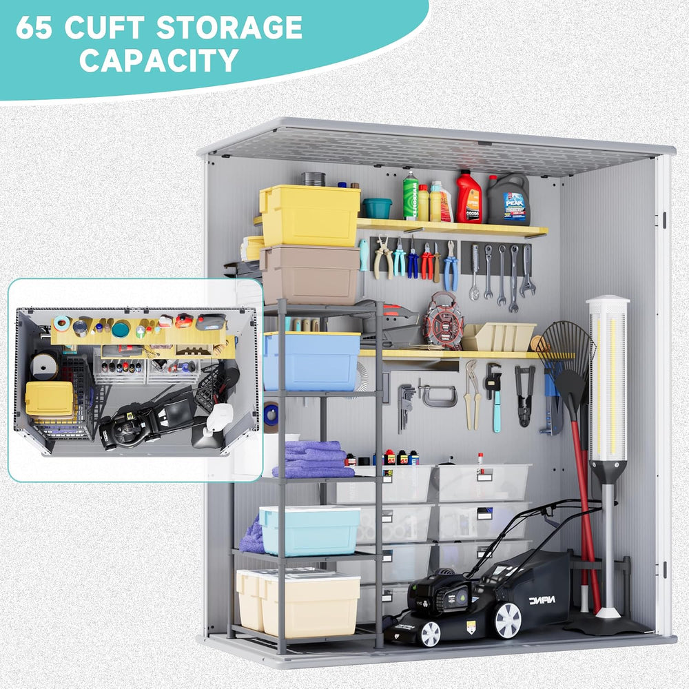 Greesum 5x3FT Plastic Outdoor Storage Shed with Floor, Light Gray