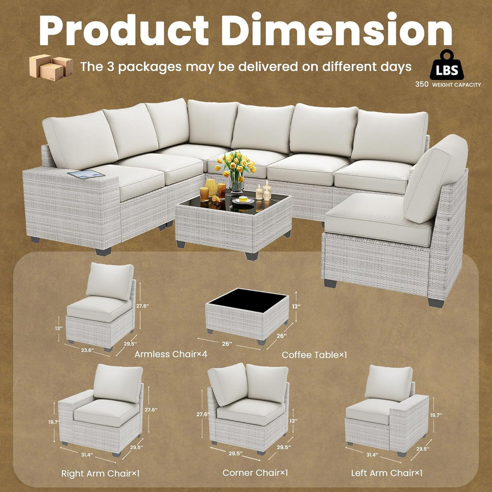 8 Piece outdoor patio sectional furniture set, Modern Modular outdoor sofa