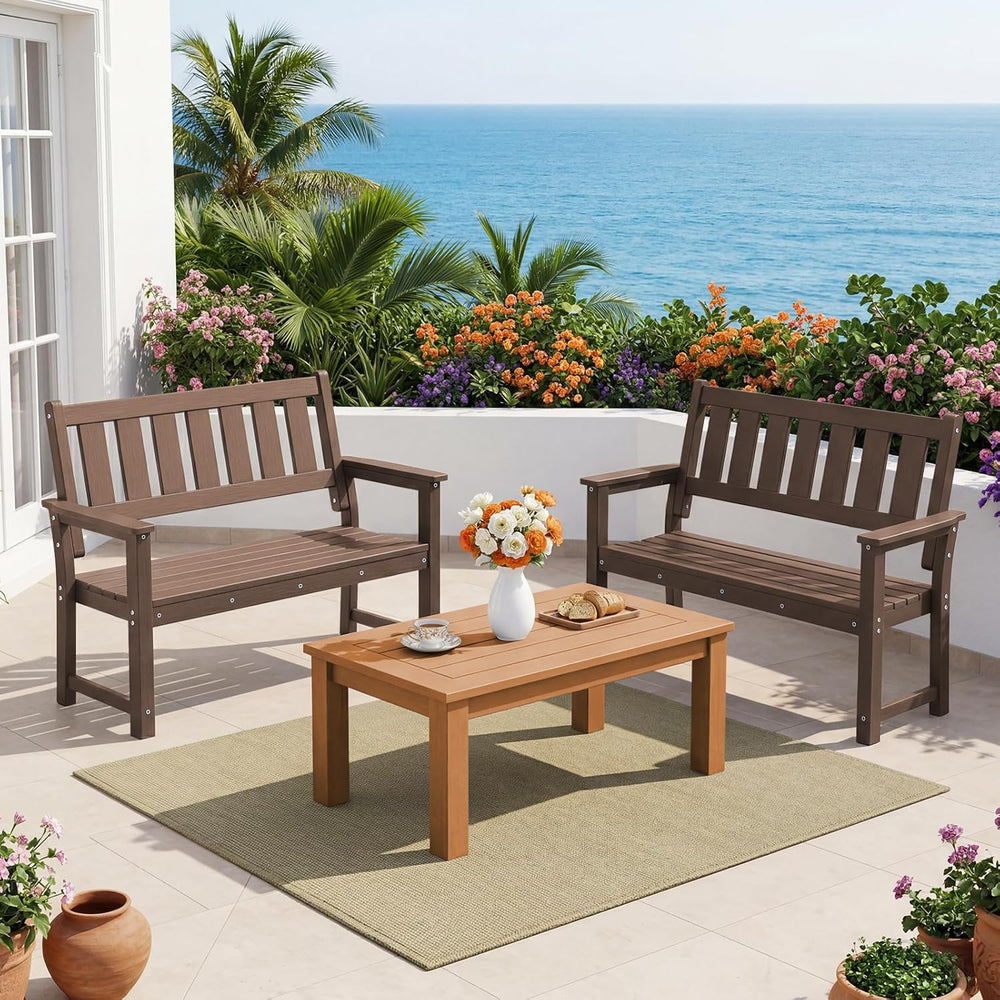 50" HDPE Outdoor Bench Weatherproof Patio Seating, Mocha Brown