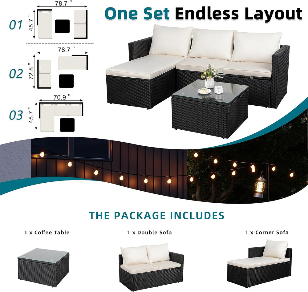 SUNLEI 4-Piece Patio Furniture Set with 43" Propane Fire Pit Table, L-Sh...
