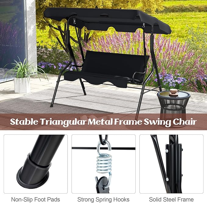 Tangkula 3 Person Porch Swing, Patio Swing with Removable Cushion & Powde...