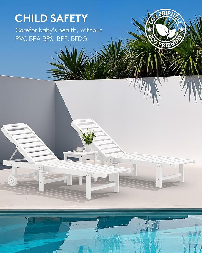 SERWALL Outdoor Chaise Lounge Chair, Pool Lounge Chair with 5 Positions Adjus...