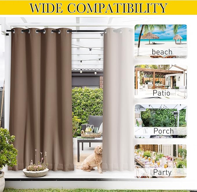 NICETOWN 2 Panels Blackout Patio Waterproof Outdoor Curtains, Thermal Insulat...