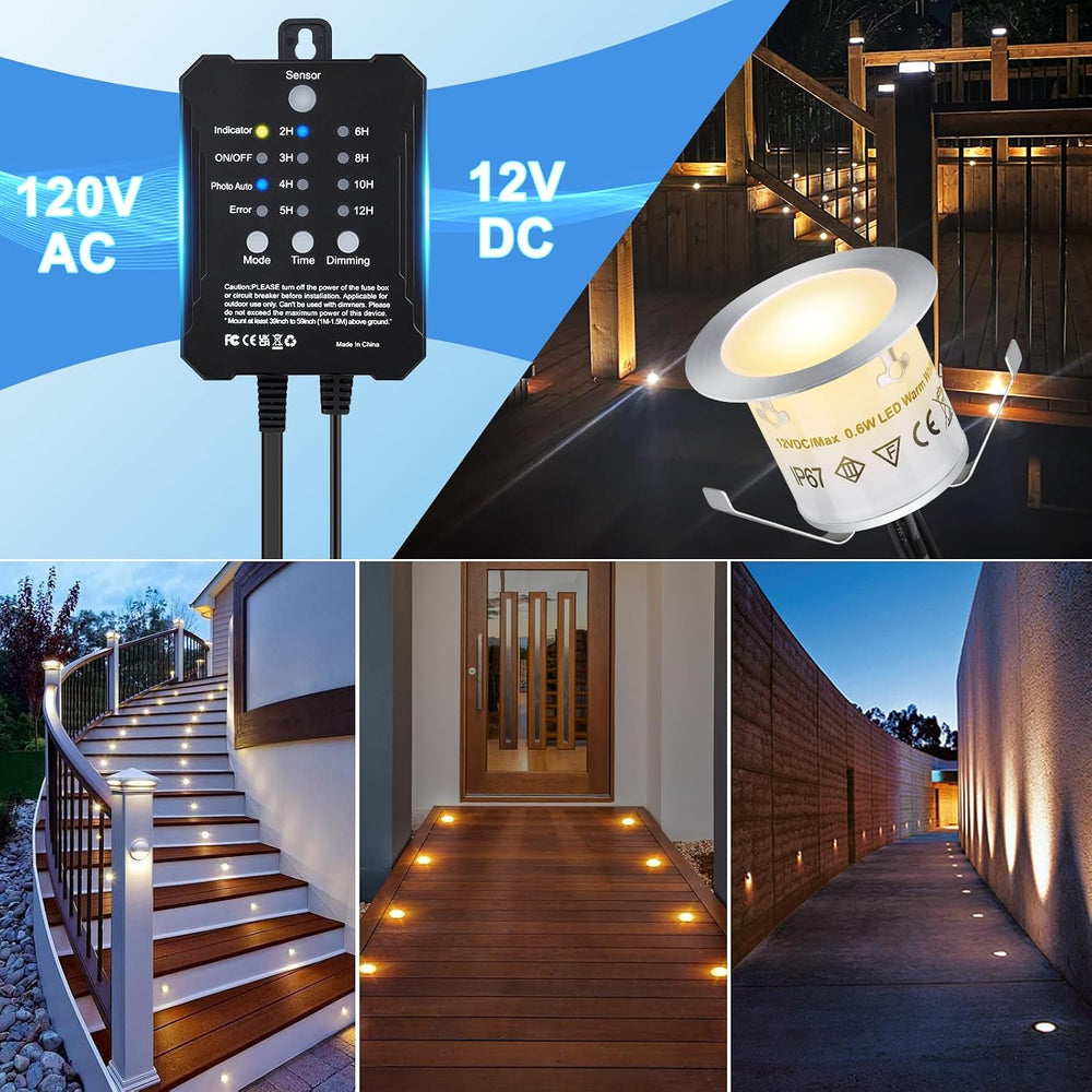 Dimmable LED Deck Lights with Timer and Photocell Sensor, 20 Pack 32mm Recess...