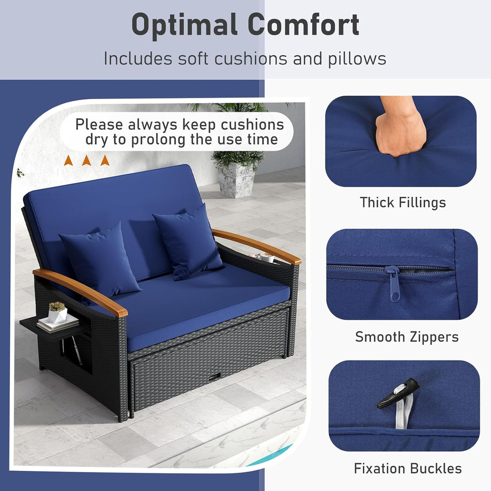 Moccha Outdoor Wicker Daybed, Patio Rattan Loveseat Sofa w/ 4-Level Adjustabl...