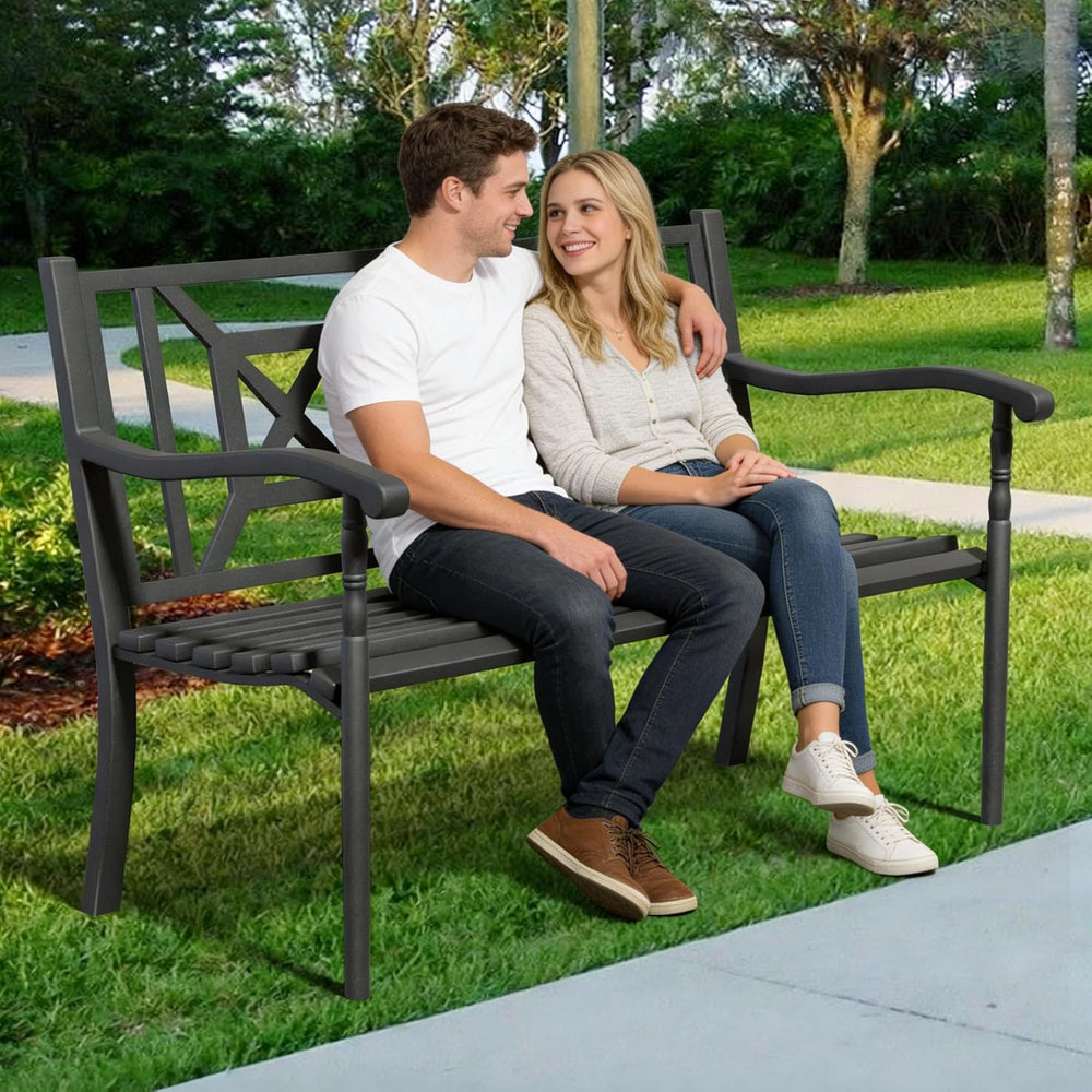 50.5" Metal Bench Patio Bench,Outdoor Benches Weatherproof with Lattice ...