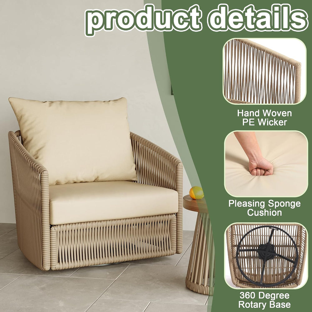 Pia Ricco 7 Pieces Patio Furniture Set, PE Wicker Rope Outdoor Sofa with Swiv...