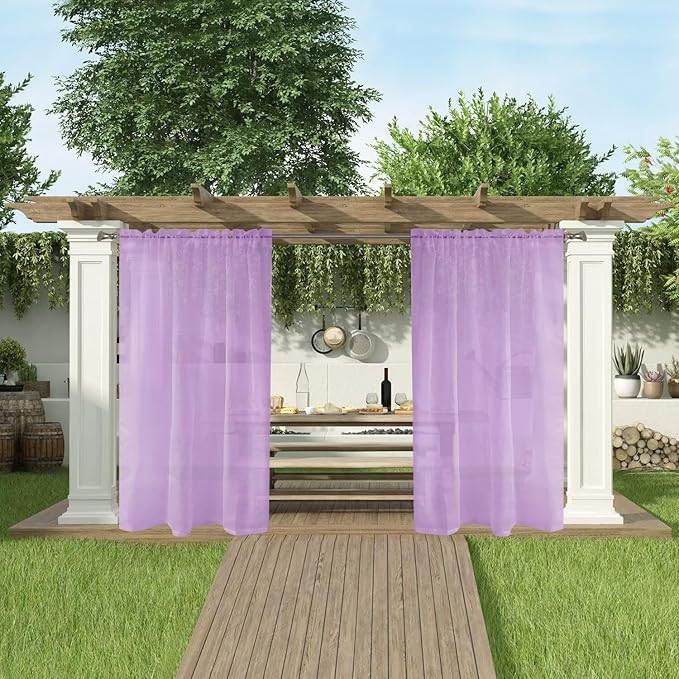 SpaceDresser Waterproof Outdoor Sheer Curtains for Patio - 2 Panels Rod Pocke...