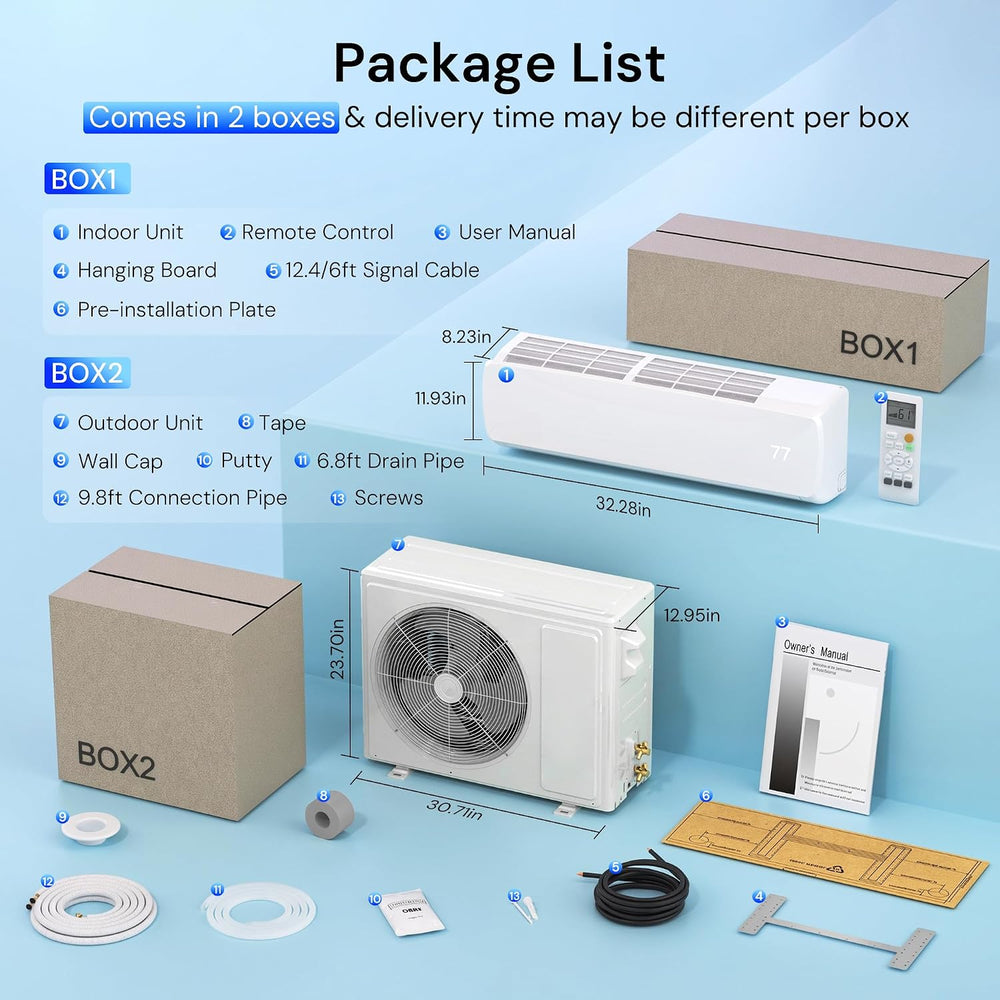 MEPTY 12000BTU Mini Split AC/Heating System, 19 SEER2 Energy Efficient Mini S...