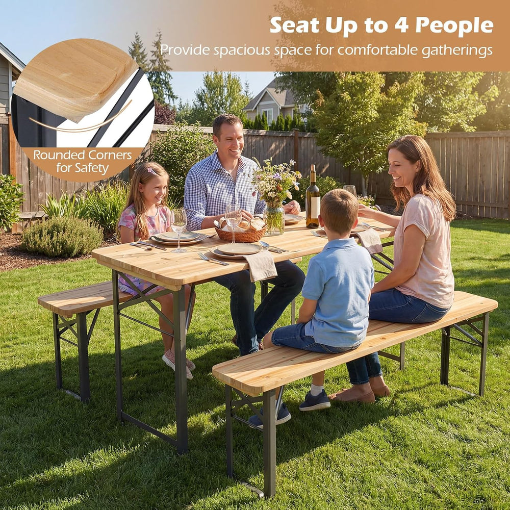 Tangkula 3 Piece Folding Picnic Table with 2 Benches, Foldable Wood Picnic Ta...
