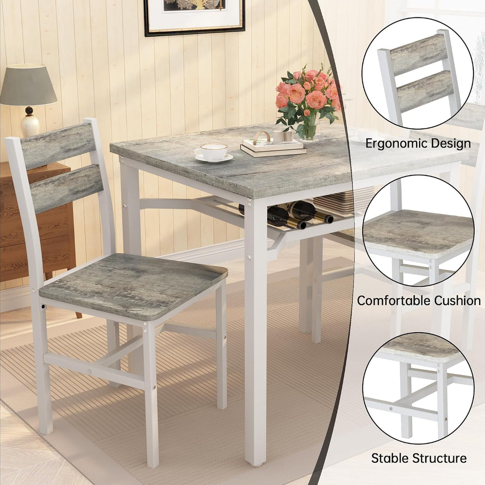 Hooseng 3 Piece Dining Table Set for 2, Small Wooden Kitchen Table with Stora...