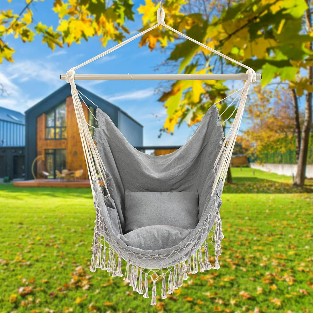 Hammock Chair, Hanging Rope Swing Seat with 2 Cushions,Macrame Hanging Chair ...