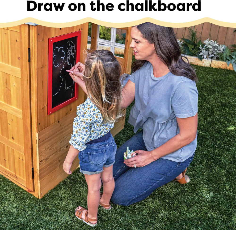 KidKraft Modern Outdoor Wooden Playhouse with Picnic Table, Mailbox and Outdo...
