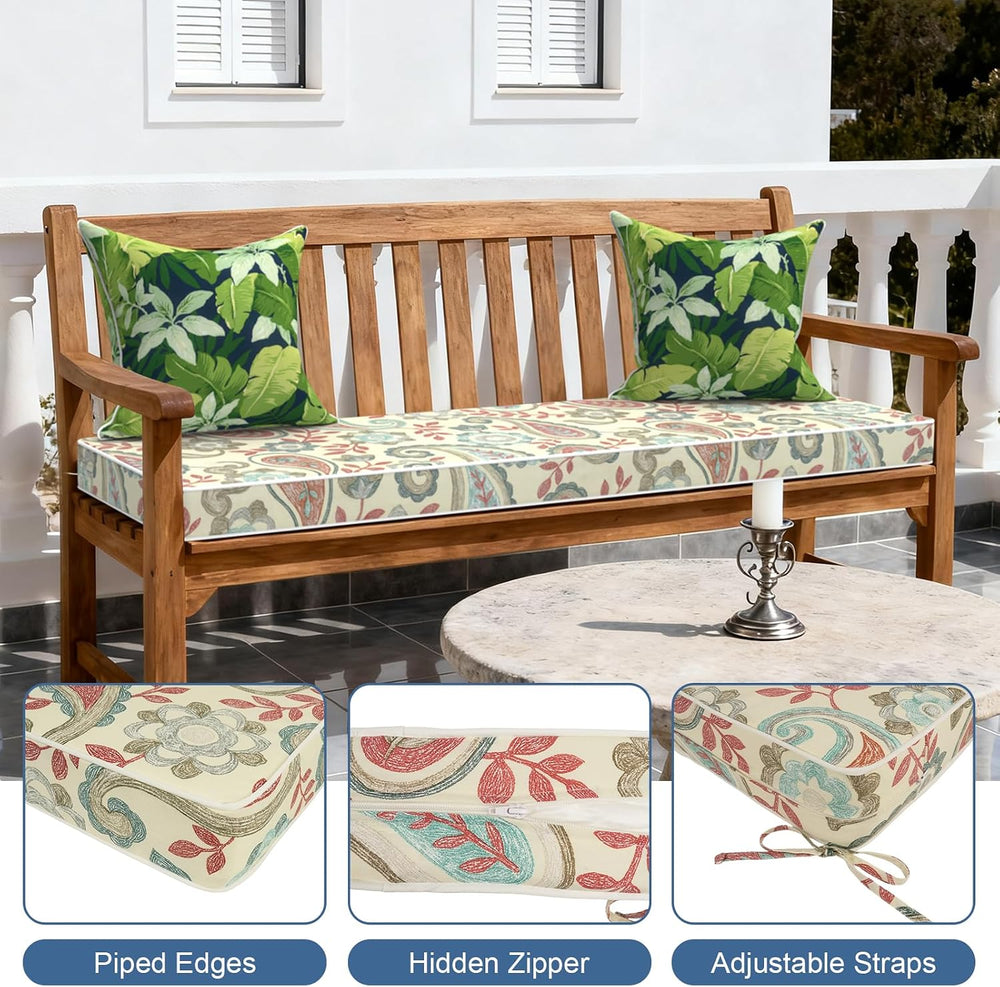 LVTXIII Outdoor Bench Cushion with Ties, 59x18x3 Inch Water-Repellent Patio F...