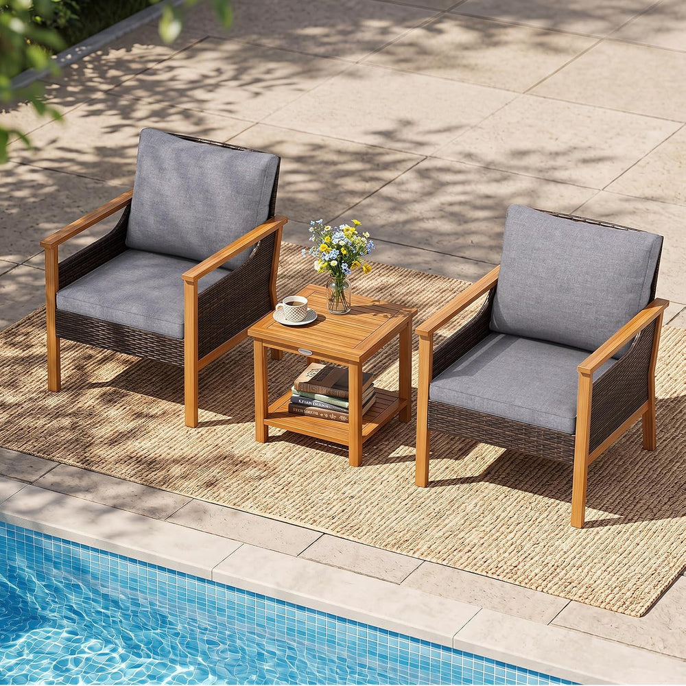 Tangkula 3 Pieces PE Wicker Patio Bistro Set (Gray)