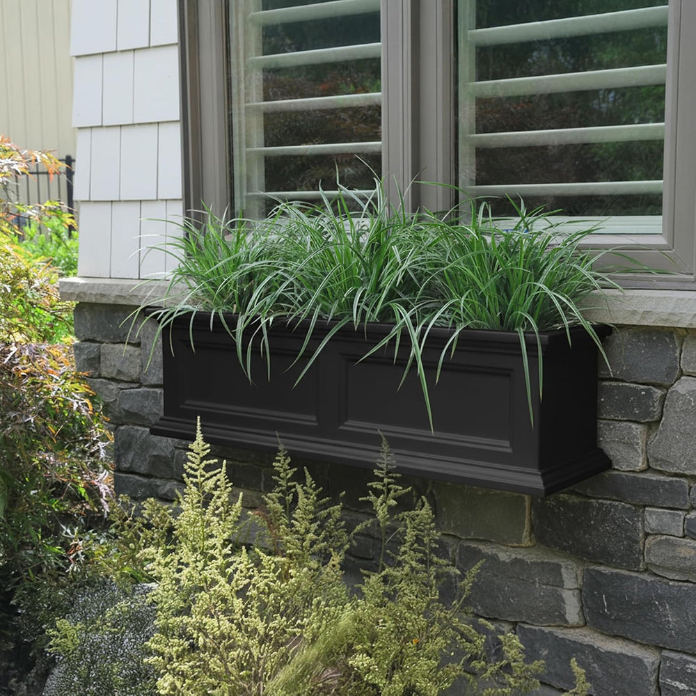 Mayne Fairview 36in Self-Watering Rectangular Window Box Planter, Black