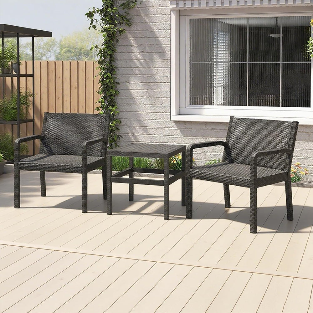 COSTWAY 3 Piece Patio Furniture Set, Outdoor PP Rattan Wicker Furniture Set