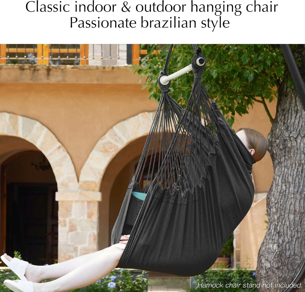 PNAEUT Hammock Chair Hanging Rope Swing for Outside Indoor for Bedroom, Outdo...