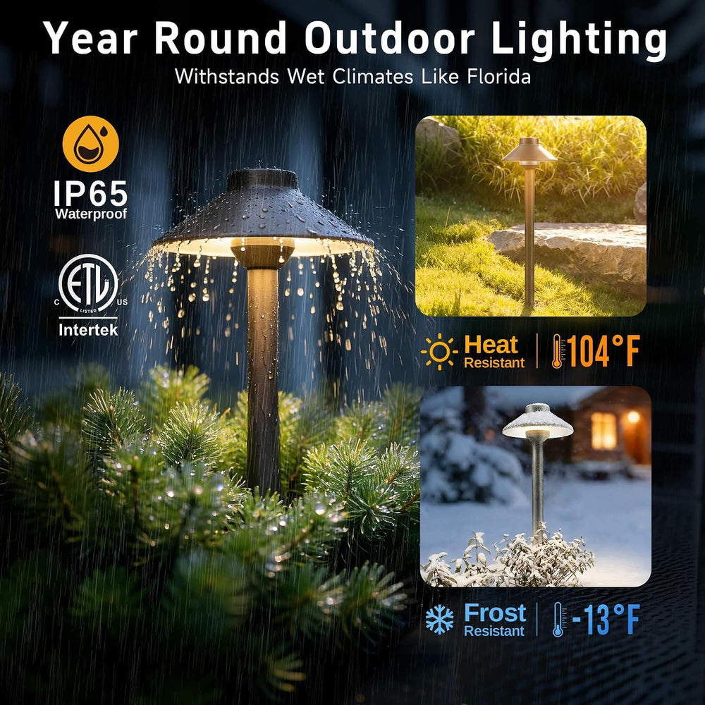 Brass Low Voltage Pathway Lights, 12V Hat-Top Bronze IP65 Waterproof LED Land...