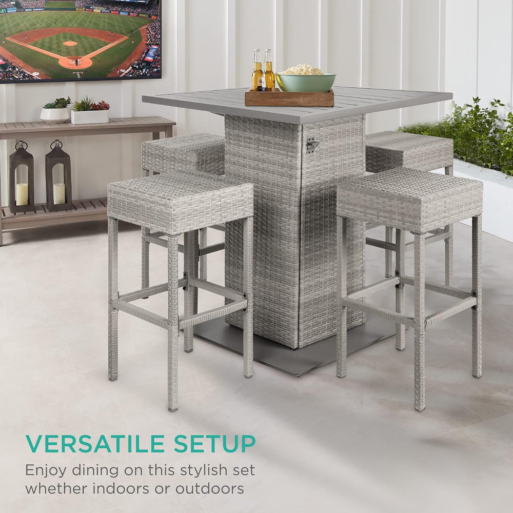 Best Choice Products 5-Piece Outdoor Wicker Bar Table Set for Patio, Poolside...