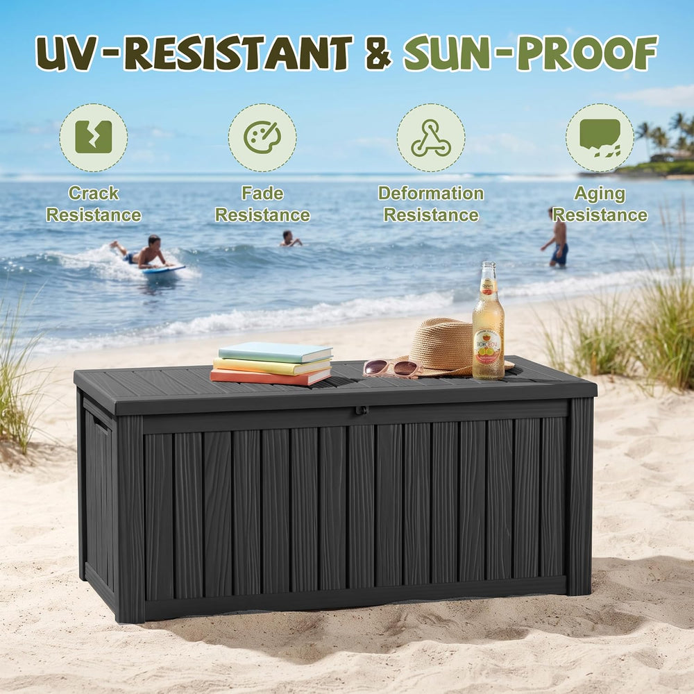 260 Gallon Outdoor Storage Box Waterproof Large Deck Box, Black