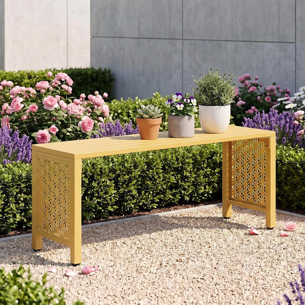 VINGLI 40in Outdoor Metal Bench, All-Weathe Backless Patio Bench with Slatted...