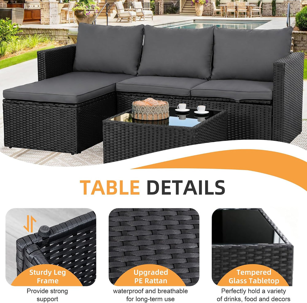 Shintenchi Outdoor Sectional Patio Furniture Set 4-Piece, All-Weather PE Ratt...