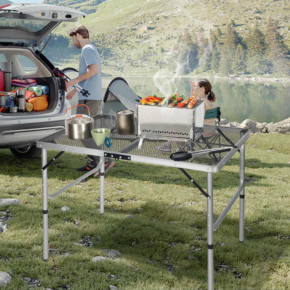 Portable Grill Table for Outside, Aluminum Folding Grill Stand Table for Outd...
