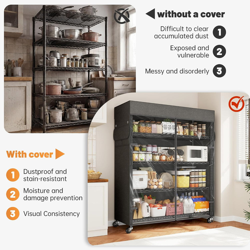 REIBII 72.8"H 5-Tier Heavy Duty Storage Shelving with Cover & Wheels...