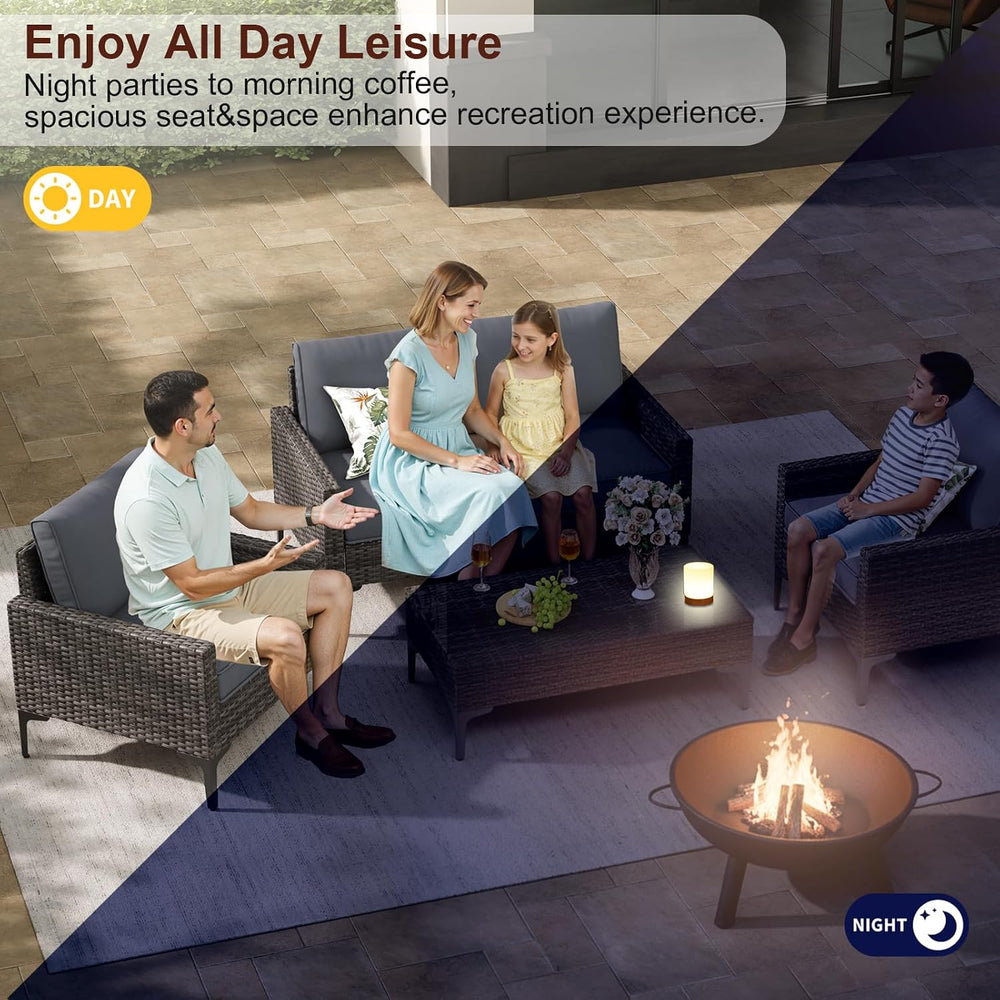 4-Piece Patio Furniture Set,Outdoor Wicker Patio Conversation Set with Temper...