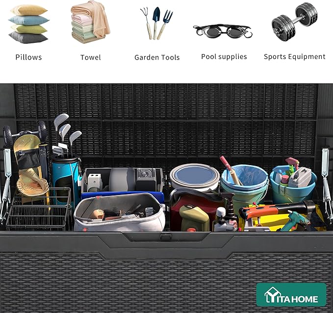 YITAHOME 100 Gallon Resin Deck Box, Weather Resistant Outdoor Storage Box, Lo...