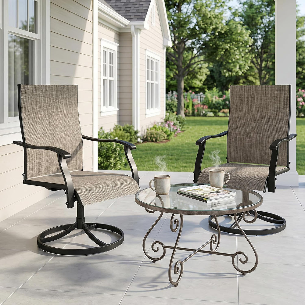 Patio Chairs Set of 2, Outdoor Swivel Chairs Set of 2, Brown
